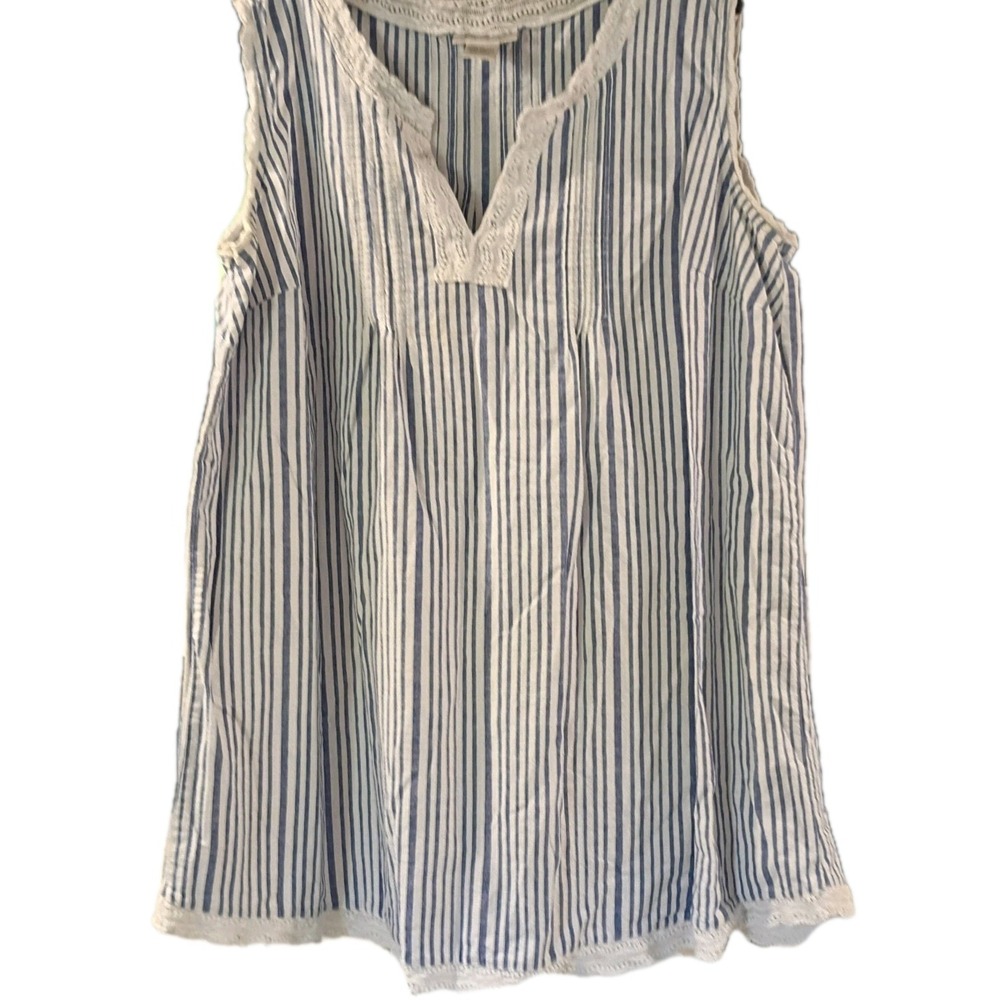 CW Classics Women's 100% Cotton Sleeveless Blue & White Strip Blouse Top Size 1X